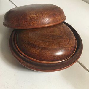 Two beautiful Hand Crafted Circular Wooden Bowls with Lids